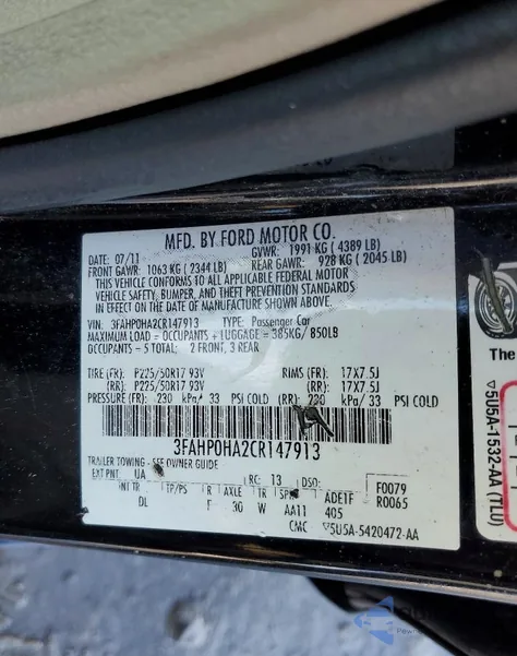 2012 Ford Fusion Se z USA, uszkodzony, nr VIN 3FAHP0HA2CR147913